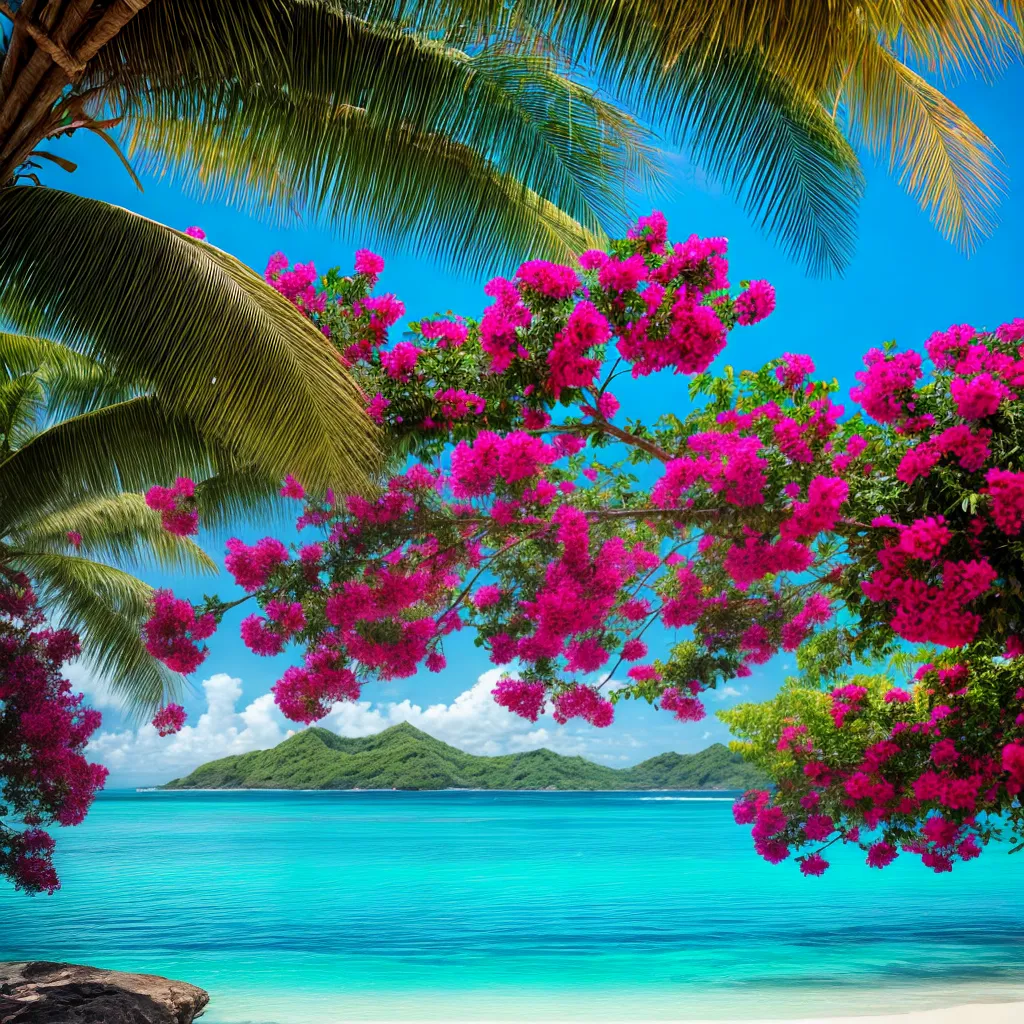 paraiso tropical palmeiras flores oceano
