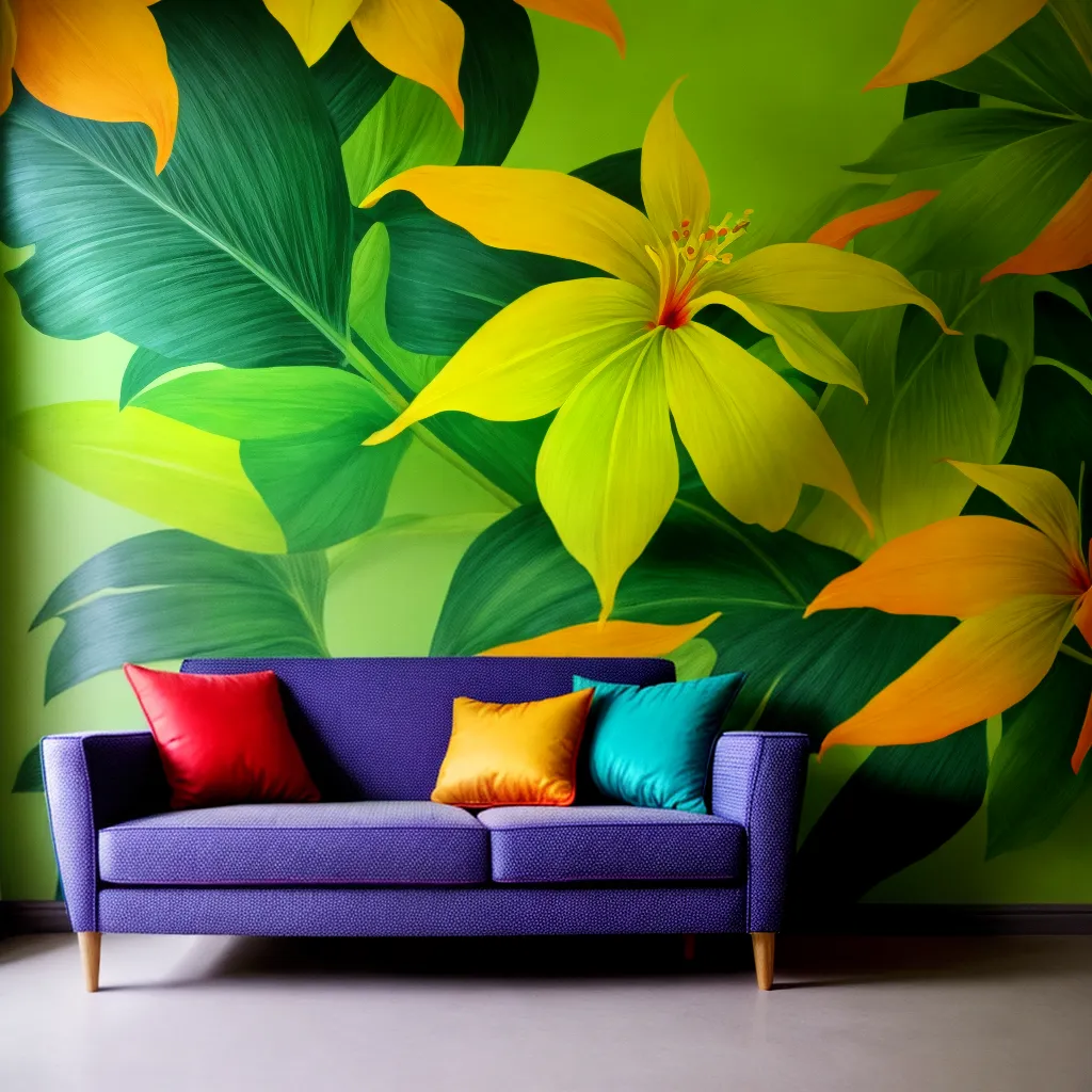 parede tropical vibrante sala estampa