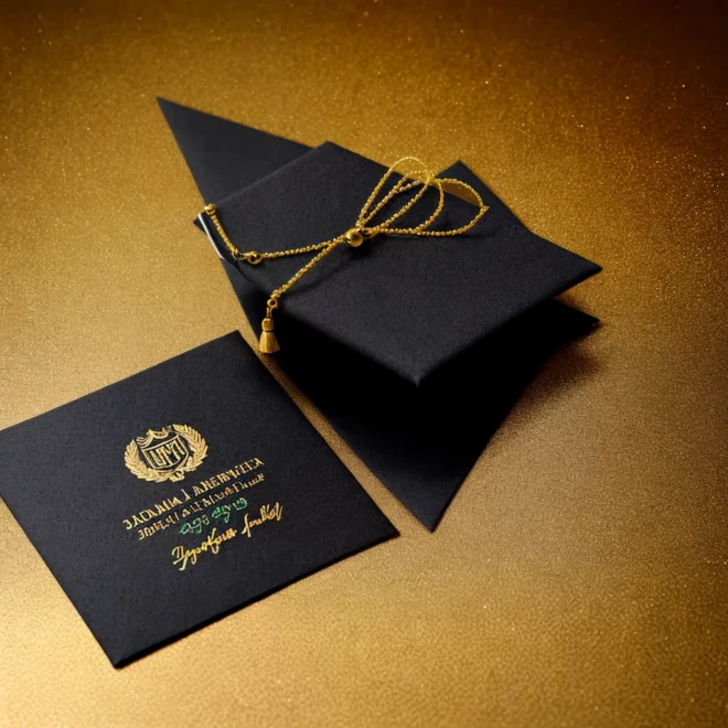 convites formatura preto ouro chapeu diploma