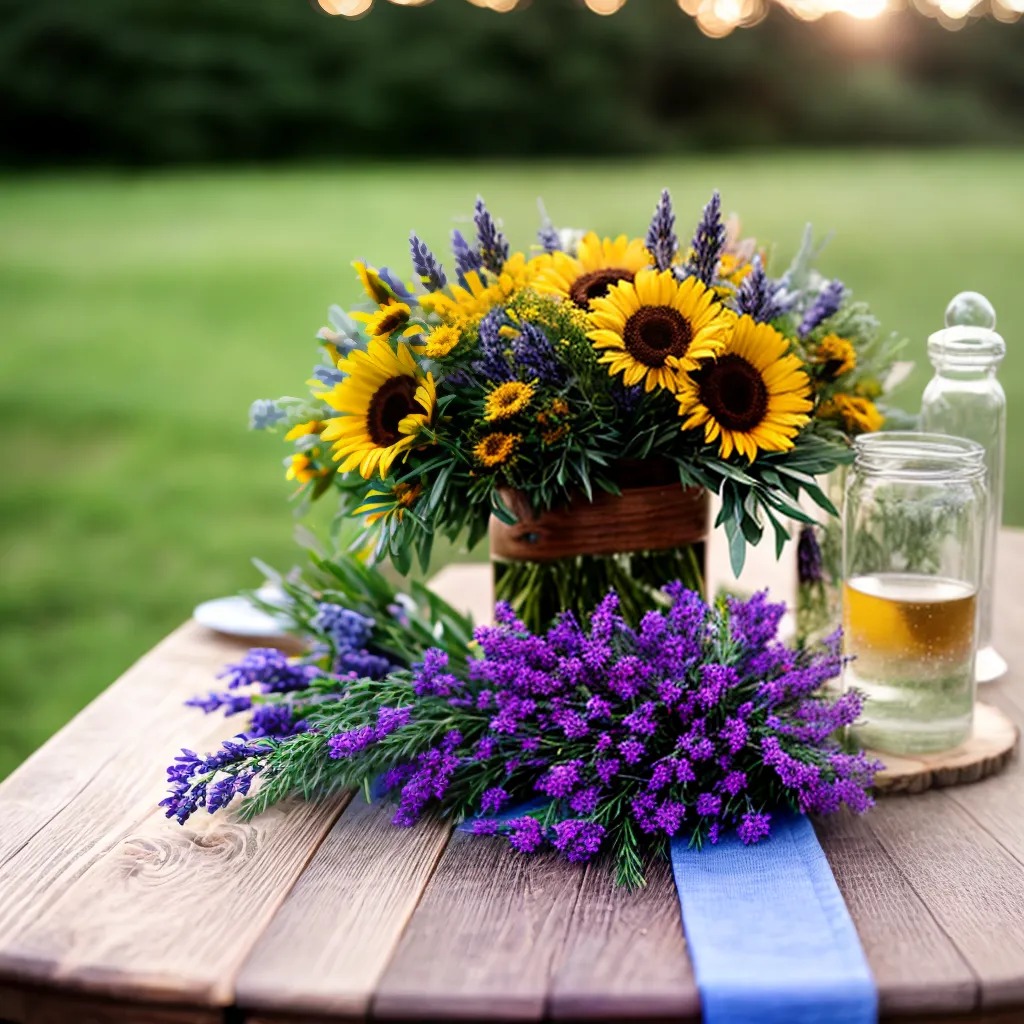 mesa rustica flores campestre luzes