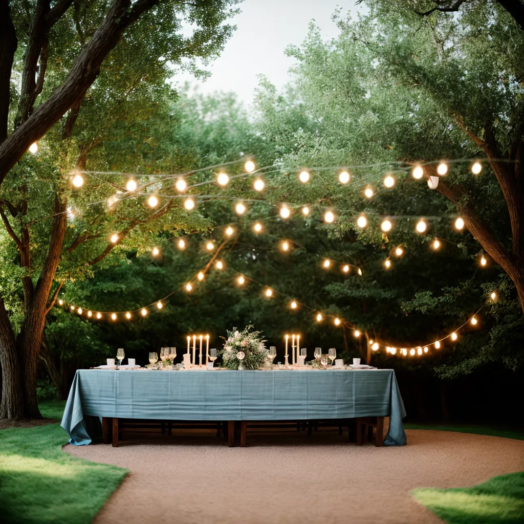 casamento ao ar livre vintage mesa luzes