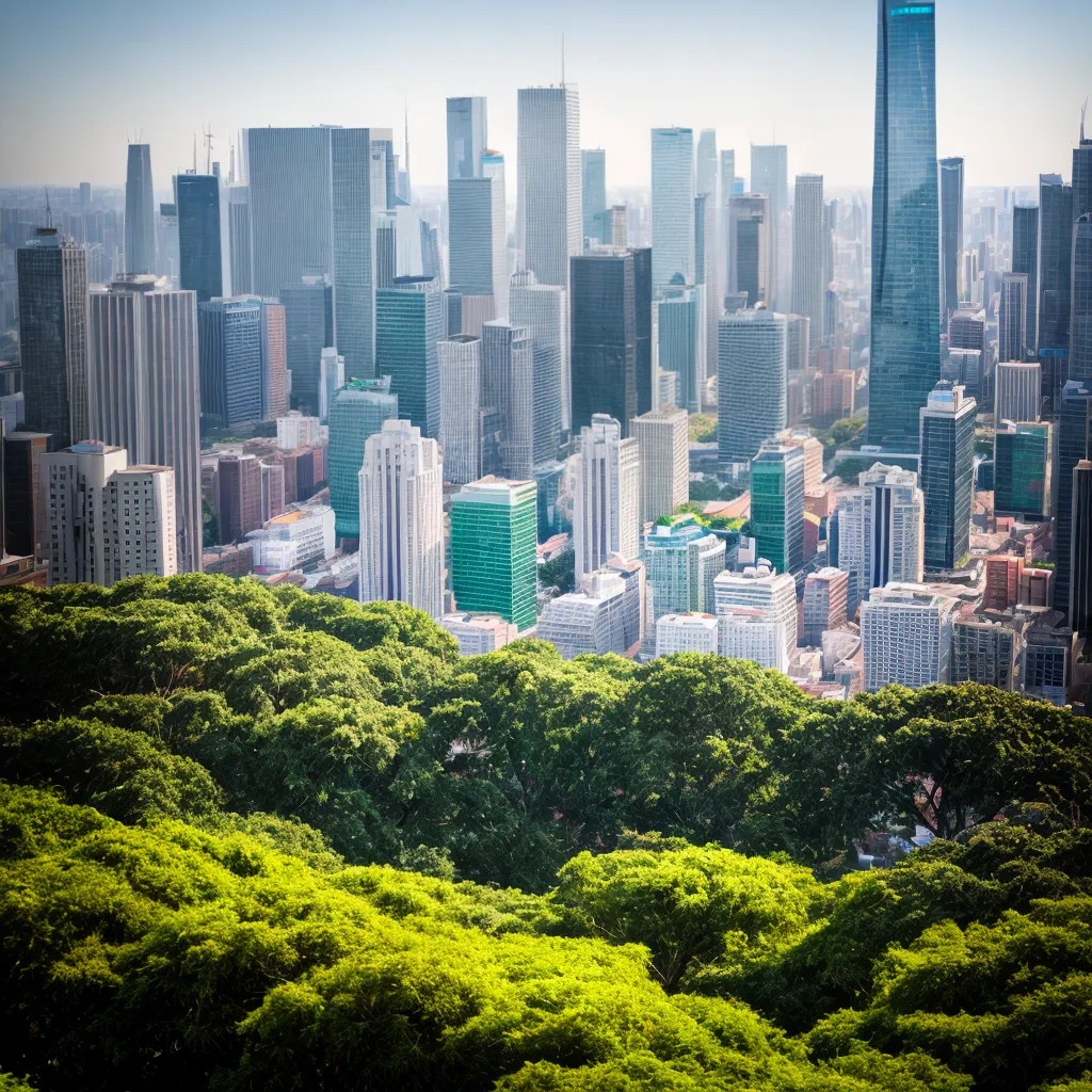 cidade futurista natureza vertical gente