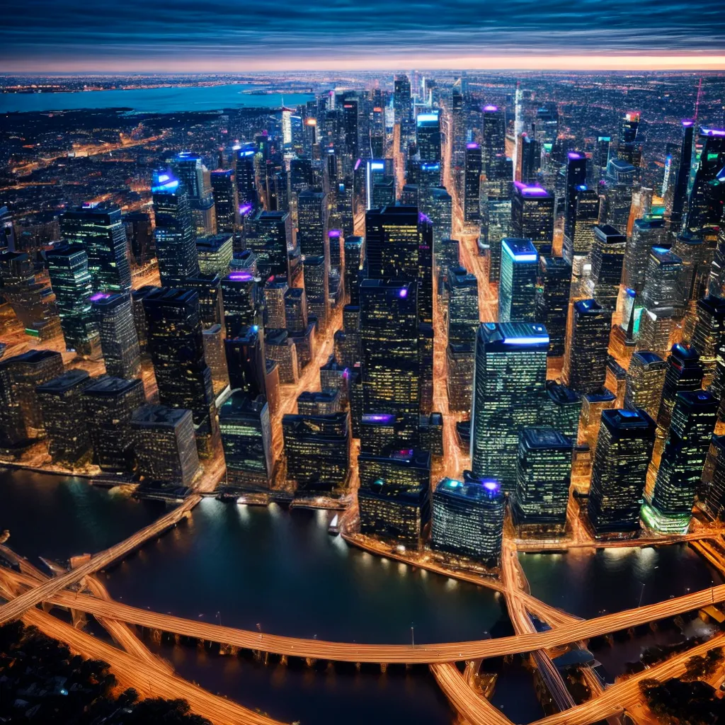 cidade noturna skyscrapers luzes 5g