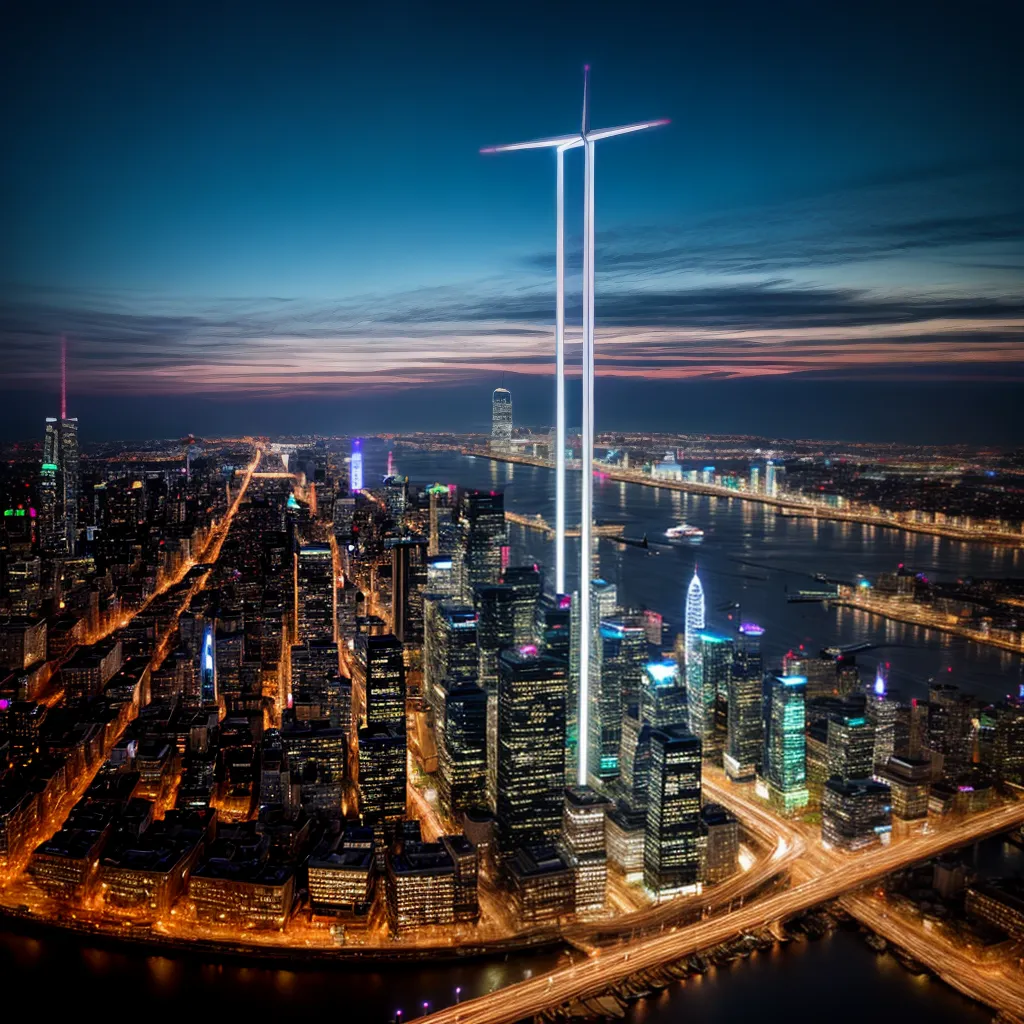 cidade noturna luzes arquitetura futurista