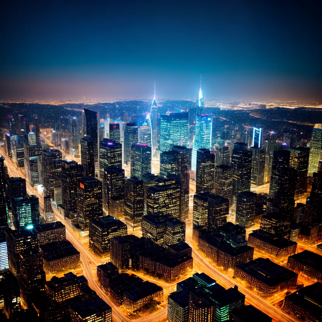 cidade noturna arranha ceus futurista