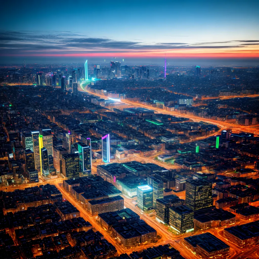 cidade noturna futurista neon 5g