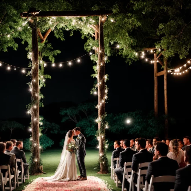 casamento ao ar livre luzes arvore noivos casamento ao ar livre luzes arvore noivos
