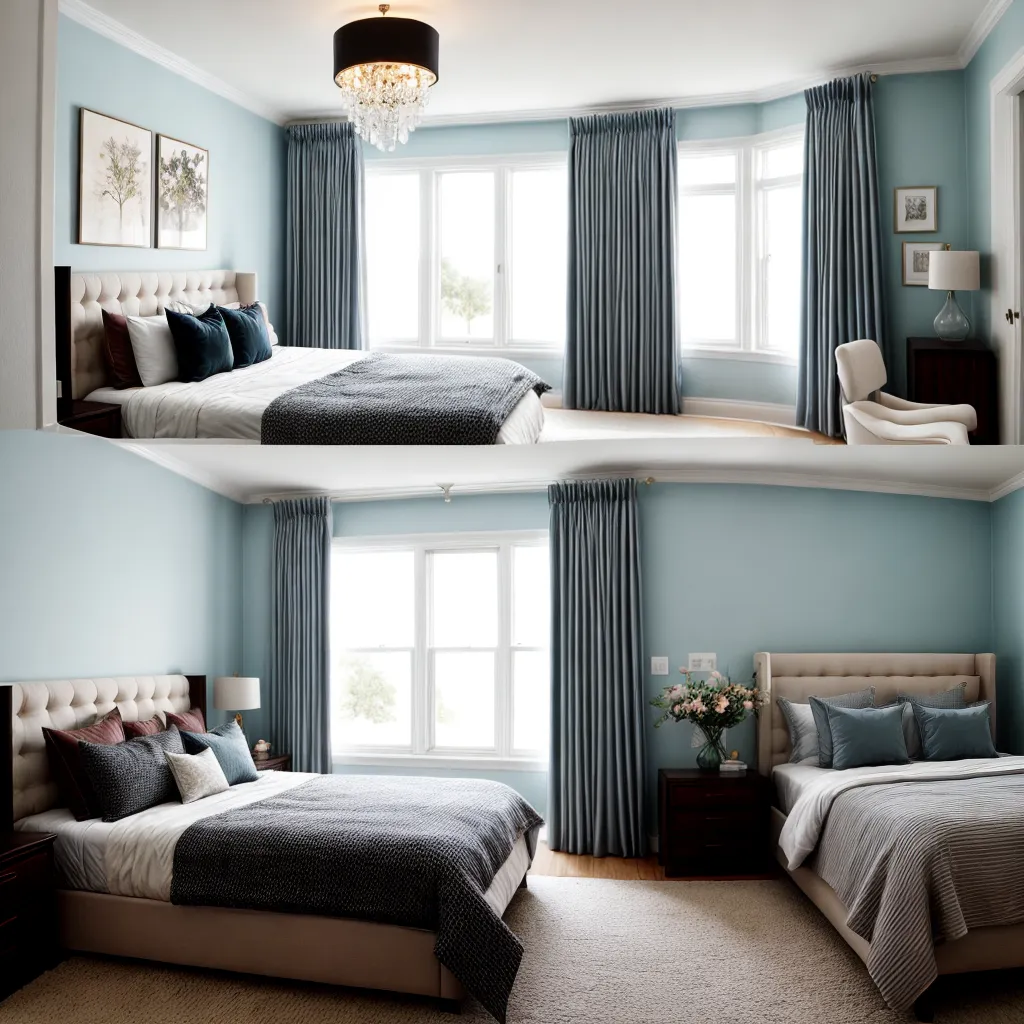 quarto luxuoso romantico azul sereno