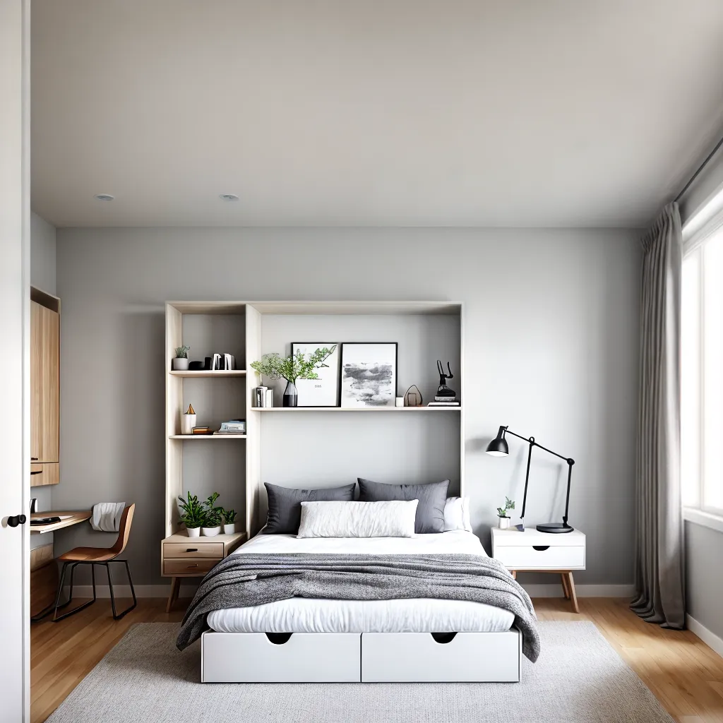 quarto acojedor minimalista cama estante mesa quarto acojedor minimalista cama estante mesa