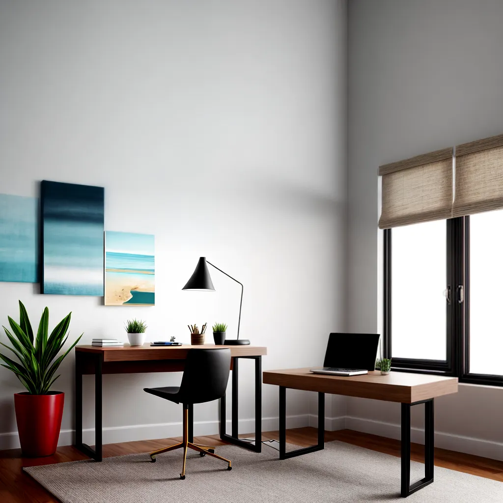 escritorio moderno mesa vidro luminaria planta