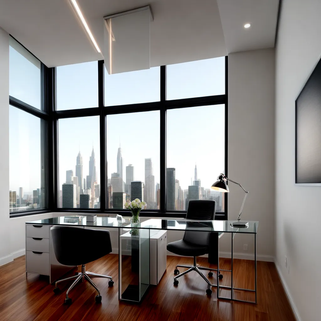 mesa moderna vidro cromado janela cidade