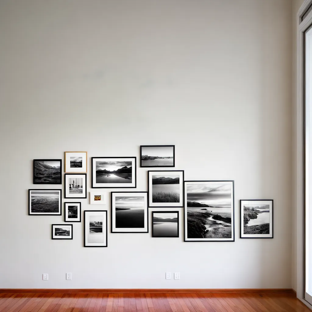 galeria fotos quadros memorias Parede com fotos e quadros de tamanhos variados