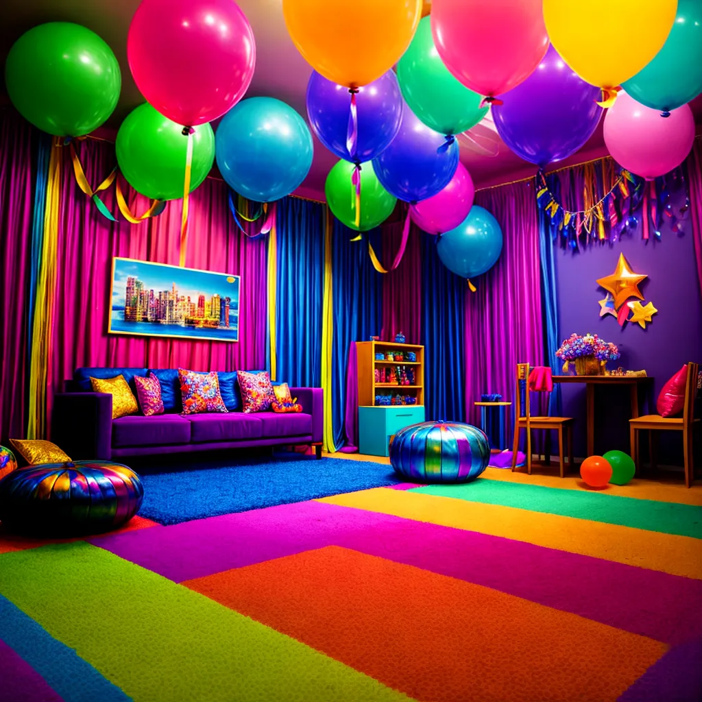 sala festa animada decoracao colorida