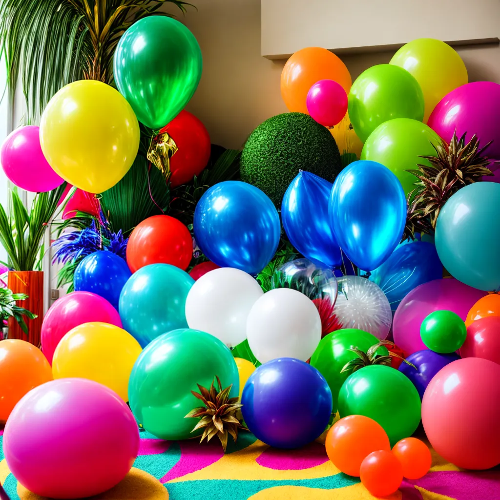 sala festa tropical baloes flores