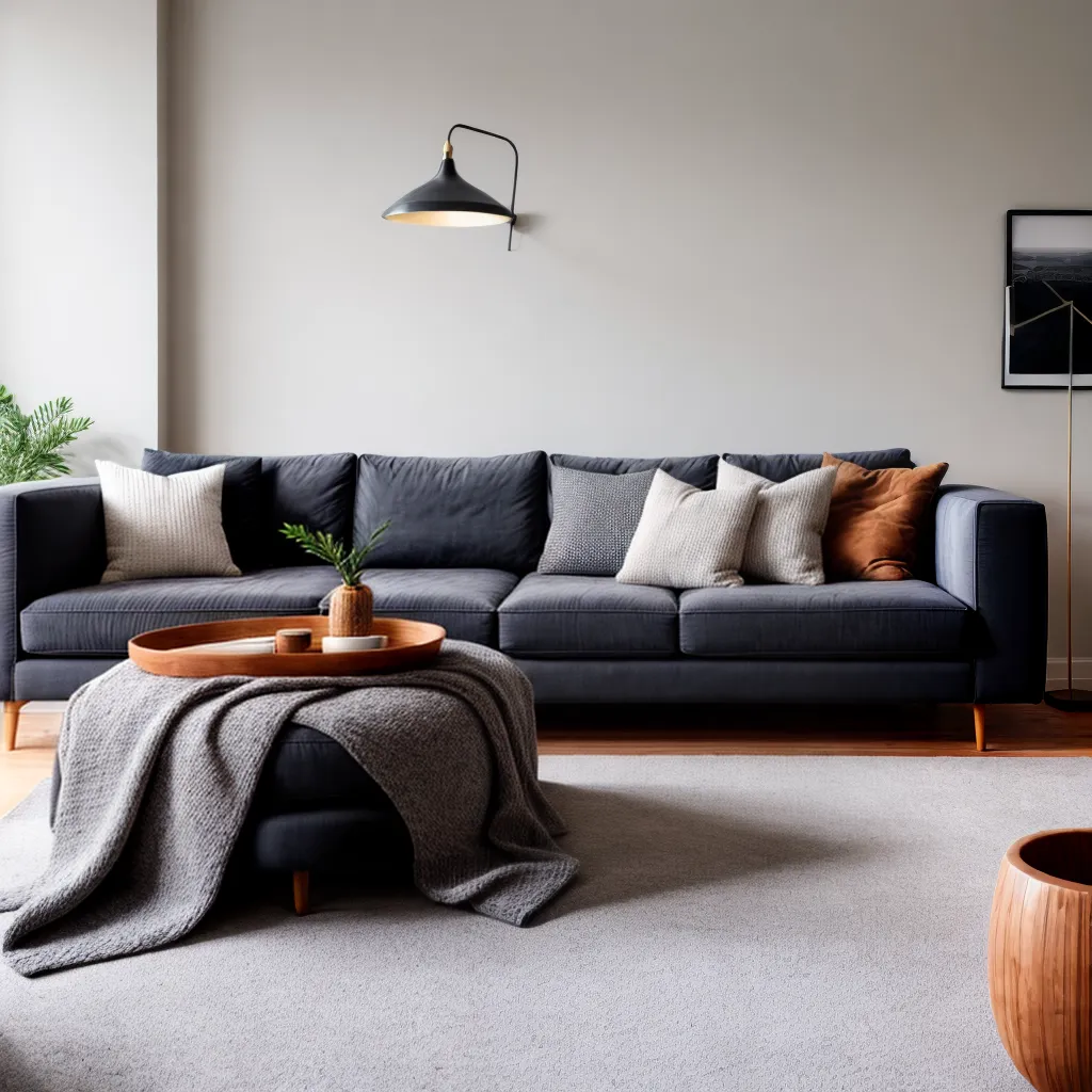 Sala de estar aconchegante com sofá e luz ambiente suave